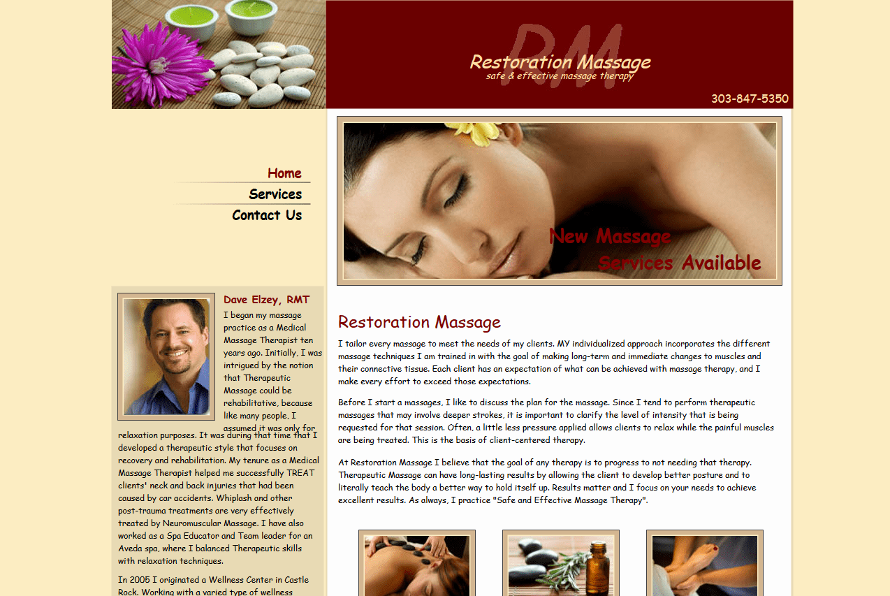 Restoration Massage site by  Designs Your Way
