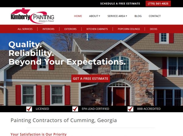 Contractor Web Design Screenshot - Kimberly Paining - Cumming, GA - Created by Web Designs Your Way